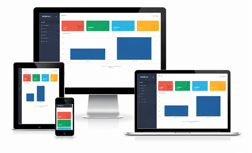 Interfaz de plataforma mostrada en múltiples dispositivos